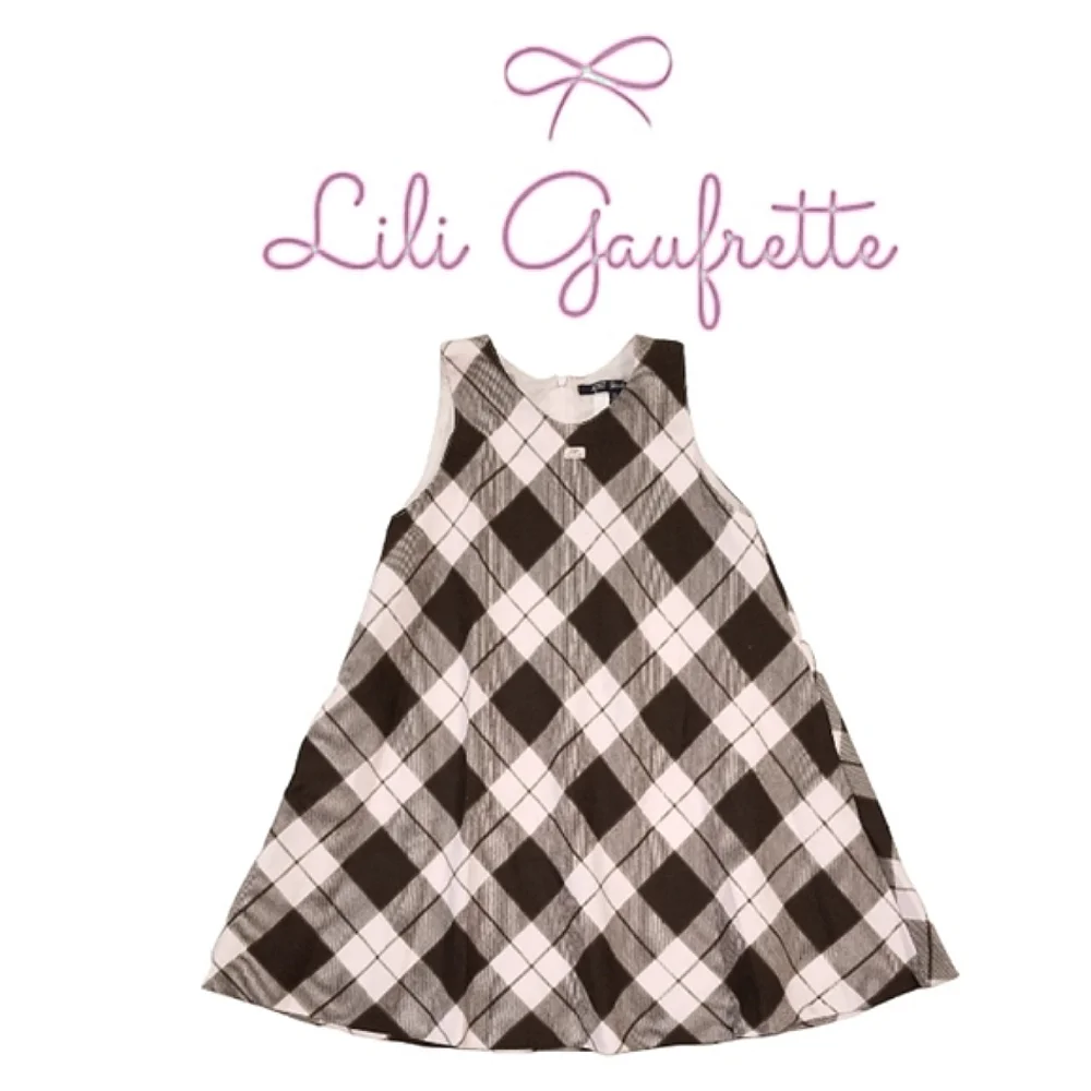 LILI GAUFRETTE France Pink & Brown Plaid Sleeveless A-Line Dress 8 - Picture 15 of 15